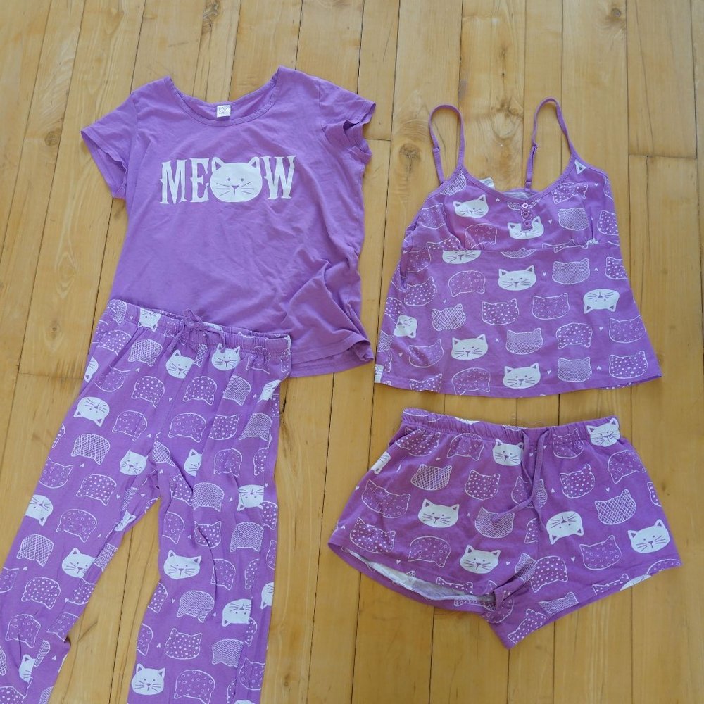 4pc Matching Cotton Meow Pajama Set